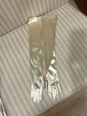 Long Satin Opera Gloves in Champagne - Elegant Evening Accessory
